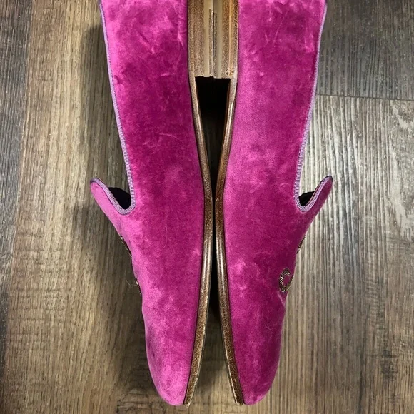 Ralph Lauren Purple Label Alonzo Embroidered Velvet Loafers- Summer Berry- 8 - Picture 5 of 10